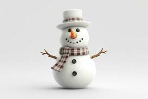 Cheerful Snowman in White Studio Background AI Generated photo