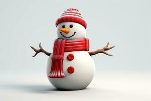 Cheerful Snowman in White Studio with Red Hat and Scarf AI Generated photo