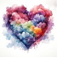 Colorful HeartShaped Rainbow Clouds Watercolor Clipart on White Background AI Generated photo