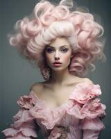 Elegant Rococo Fashion with Pink Hair AI Generated photo