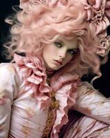 Elegant Rococo Fashion with Pink Hair AI Generated photo