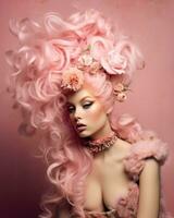 Elegant Rococo Fashion Portrait with Pink Hair AI Generated photo