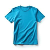 Blue TShirt Ironed Flat on White Background AI Generated photo
