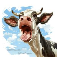 Playful Cartoon Cow Sticking Its Tongue Out on White Background AI Generated photo