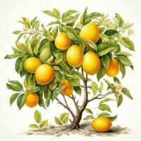 Vibrant Lemon Tree Clipart on White Background AI Generated photo