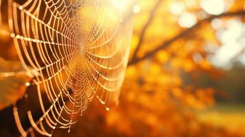 Autumn Spider Web CloseUp AI Generated photo