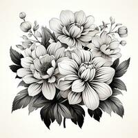 minimalista negro y blanco flores para colorante libro ai generado foto