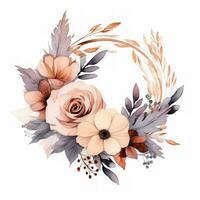 Minimalist Flower Wreath Clipart on White Background AI Generated photo