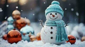 Colorful Vintage Snowman on Colorful Background AI Generated photo