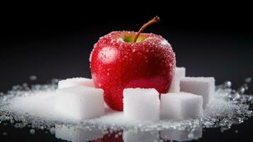 Sweetness in Simplicity Red Apple Among White Sugar Cubes AI Generated photo