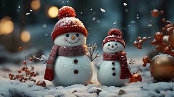 Colorful Vintage Snowman with Cute Appeal AI Generated photo