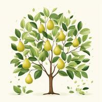 Colorful Pear Tree Clipart for Toddler Book on White Background AI Generated photo