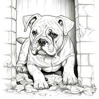 Peeking Bulldog Coloring Page AI Generated photo