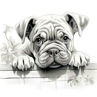 Peeking Bulldog Coloring Page AI Generated photo