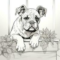 Curious Bulldog Peeking Coloring Page AI Generated photo