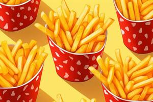Delicious Photorealistic Seamless Pattern with Fries AI Generated photo