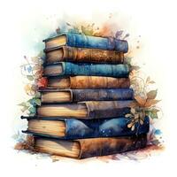 Colorful Watercolor Fantasy Books on White Background AI Generated photo