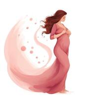 Beautiful Pregnant Woman in Pink Dress  Flat Illustration AI Generated photo