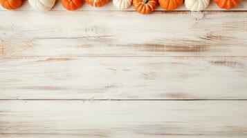 Rustic Wood Pumpkin Flat Lay Shabby Chic Autumn Background AI Generated photo
