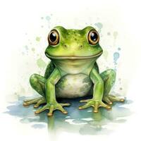 Colorful Watercolor Clipart of a Smiley Frog on White Background AI Generated photo