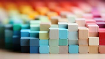 Vibrant Stacked Wooden Blocks with Depth of Field AI Generated photo