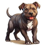 adorable Staffordshire toro terrier dibujos animados estilo para niñito libro clipart en blanco antecedentes ai generado foto