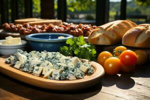 Blue and White Gingham Tablecloth Spread on Table AI Generated photo
