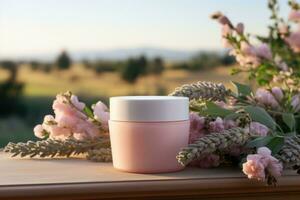 Blank label skin care product with body AI Generated photo