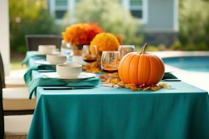 Simple Pumpkin Centerpiece on a Table AI Generated photo