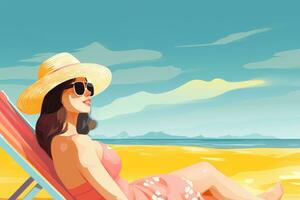 mujer disfrutando verano vacaciones en el playa ai generado foto