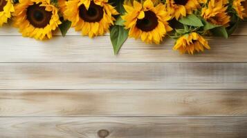 Vintage Sunflowers on White Wooden Background AI Generated photo