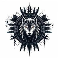 Mystical Vegvisir Symbol with Wolves on White Background AI Generated photo