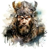 Mighty Viking Warrior in Black and White Watercolor Illustration AI Generated photo