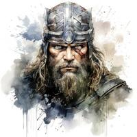 Mighty Viking Warrior in Black and White Watercolor Illustration AI Generated photo