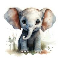 Adorable Watercolor Baby Elephant Clipart on White Background AI Generated photo