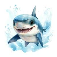 Adorable Watercolor Baby Shark Clipart on White Background AI Generated photo