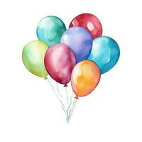 Colorful Watercolor Balloons on White Background AI Generated photo