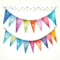 Colorful Watercolor Bunting Clipart on White Background AI Generated photo