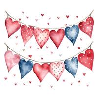 Colorful Watercolor Bunting with Hearts Clipart on White Background AI Generated photo