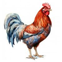 Colorful Watercolor Chicken Clipart on White Background AI Generated photo