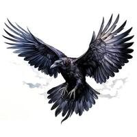 Majestic Watercolor Gothic Raven in Flight AI Generated photo