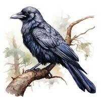 Majestic Watercolor Gothic Raven Clipart on White Background AI Generated photo