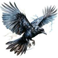 Majestic Watercolor Gothic Raven in Flight AI Generated photo