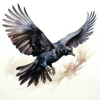 Majestic Watercolor Gothic Raven in Flight AI Generated photo