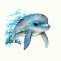 Adorable Watercolor Handpainted Baby Dolphin for Baby Book AI Generated photo