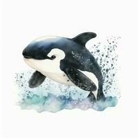 Adorable Watercolor Handpainted Baby Orca Clipart for Baby Book AI Generated photo