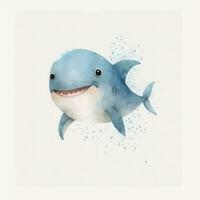 Adorable Watercolor Handpainted Baby Shark Clipart for Baby Book AI Generated photo