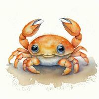 Adorable Watercolor Handpainted Crab for Baby Book Clipart on White Background AI Generated photo