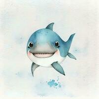 Adorable Watercolor Handpainted Baby Shark Clipart for Baby Book AI Generated photo