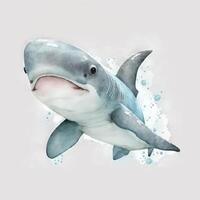 Adorable Watercolor Handpainted Hammerhead Shark Clipart for Baby Book AI Generated photo